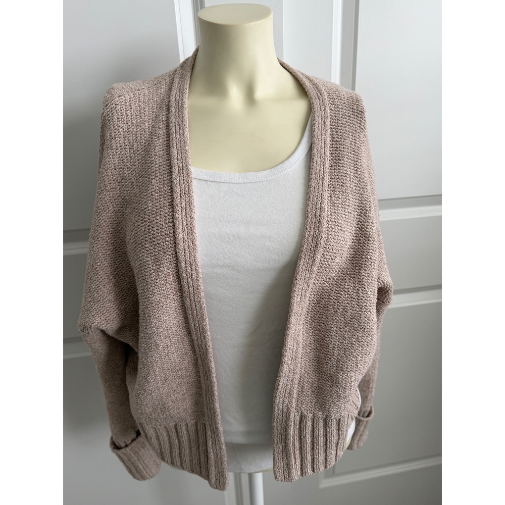 Abercrombie & Fitch Women Taupe Textured Knit Open Front Cardigan Sweater Small
